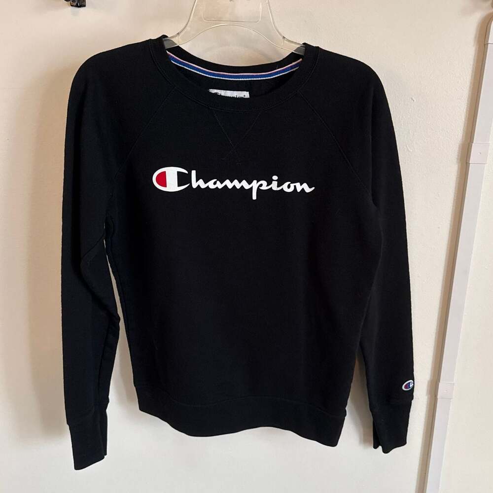 Champion Powerblend Fleece Crewneck Sweatshirt with Script Logo Black